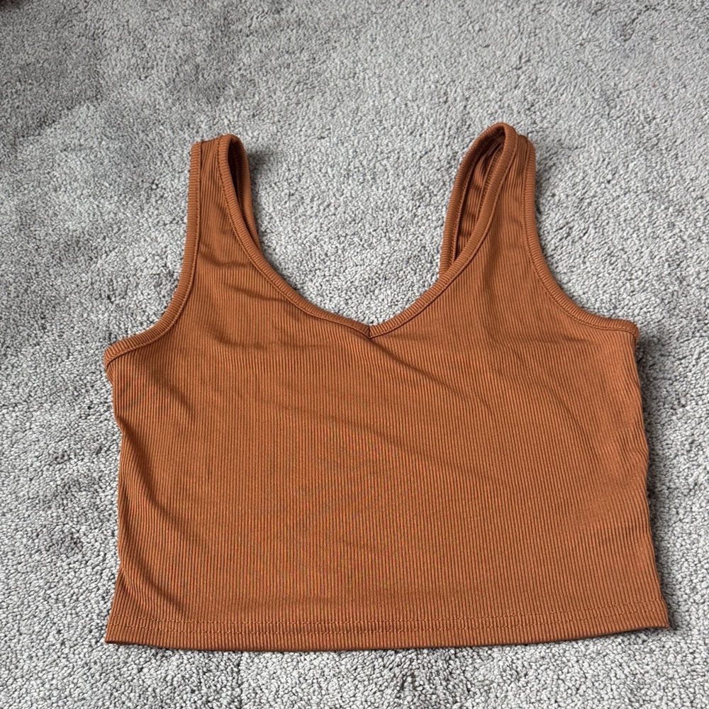 SHEIN Brown Ribbed Crop Tank Top Fitted Stretch Sleeveless SIZE M